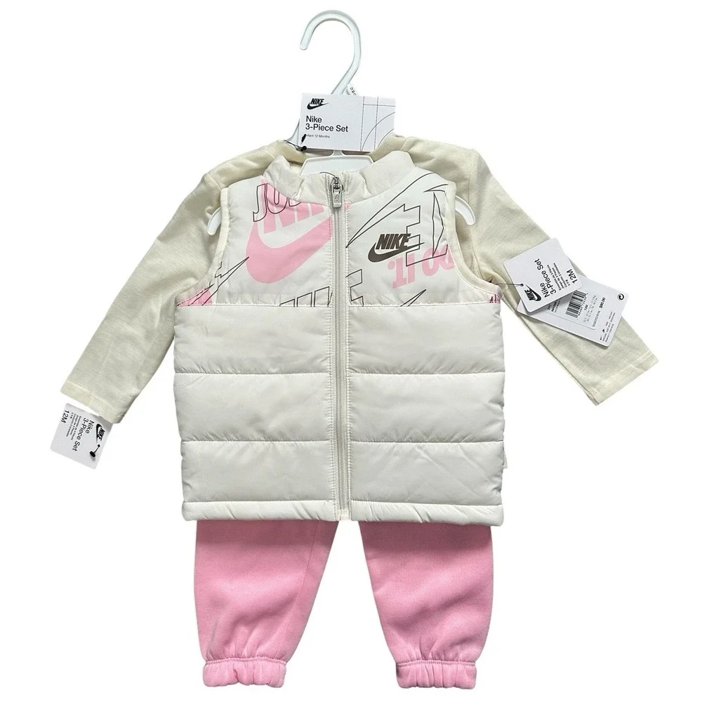 Nike Toddler Girls 3-Piece Set 12 M Jacket Long Sleeve Shirt & Jogger Pants Pink